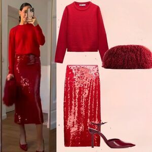 ZARA ZW COLLECTION RED SEQUIN SKIRT